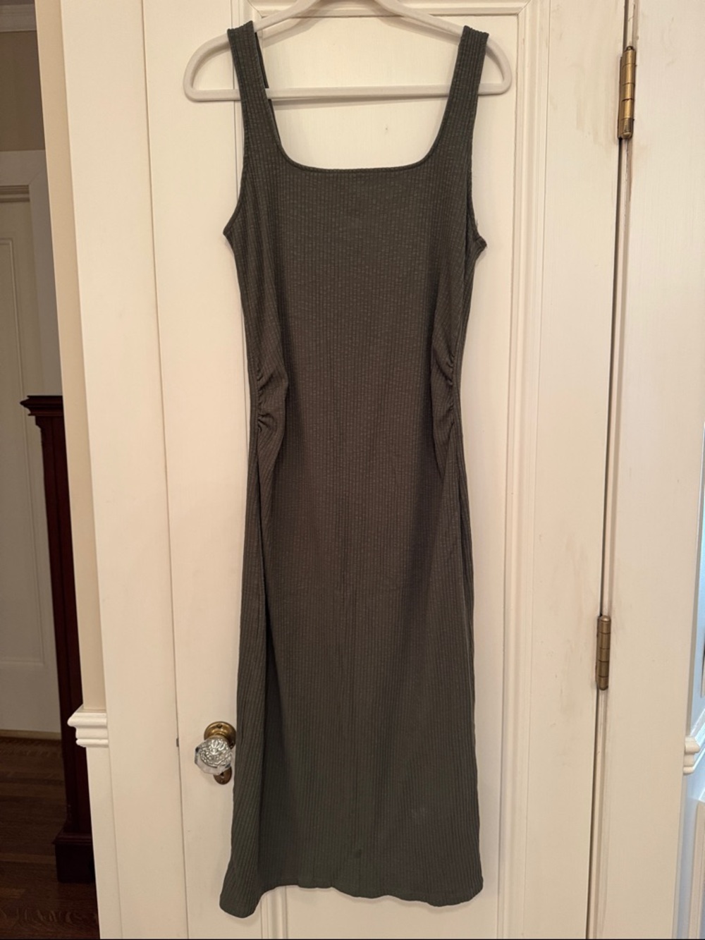 Women’s Maternity Olive Ribbed Tank Midi Dress
